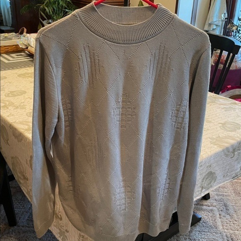 Alfred Dunner Women Light Grey Diamond Knit Mock Neck Sweater Medium Made in USA